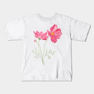 2 red cosmos  flowers  watercolor painting Kids T-Shirt